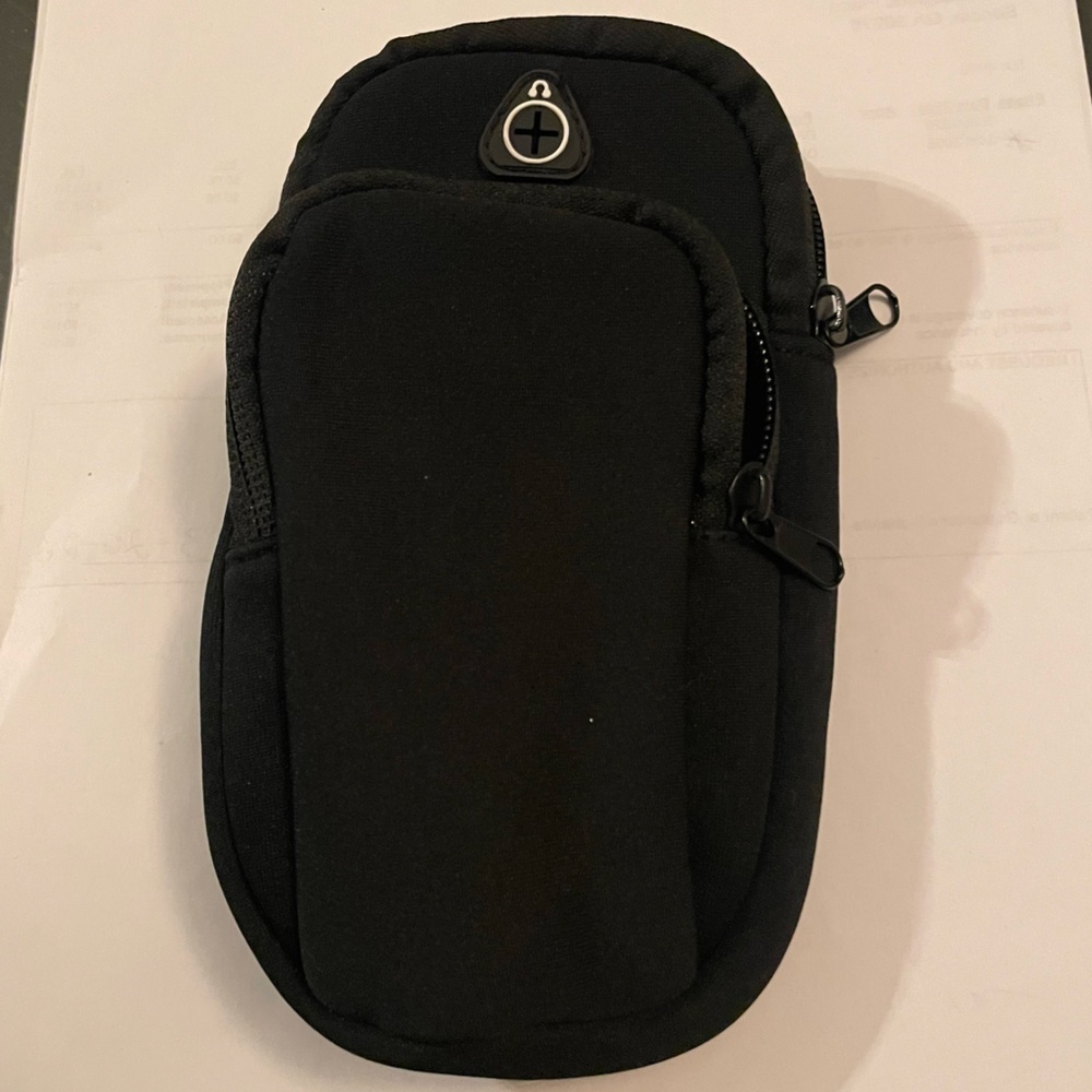 Black Compact Zippered Tech Pouch with Headphone Port